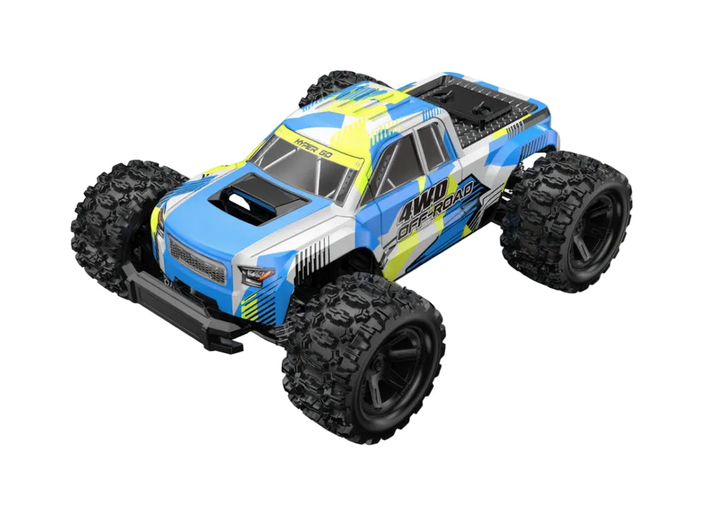 Blue and white MJX-18208 remote control monster truck on a white background