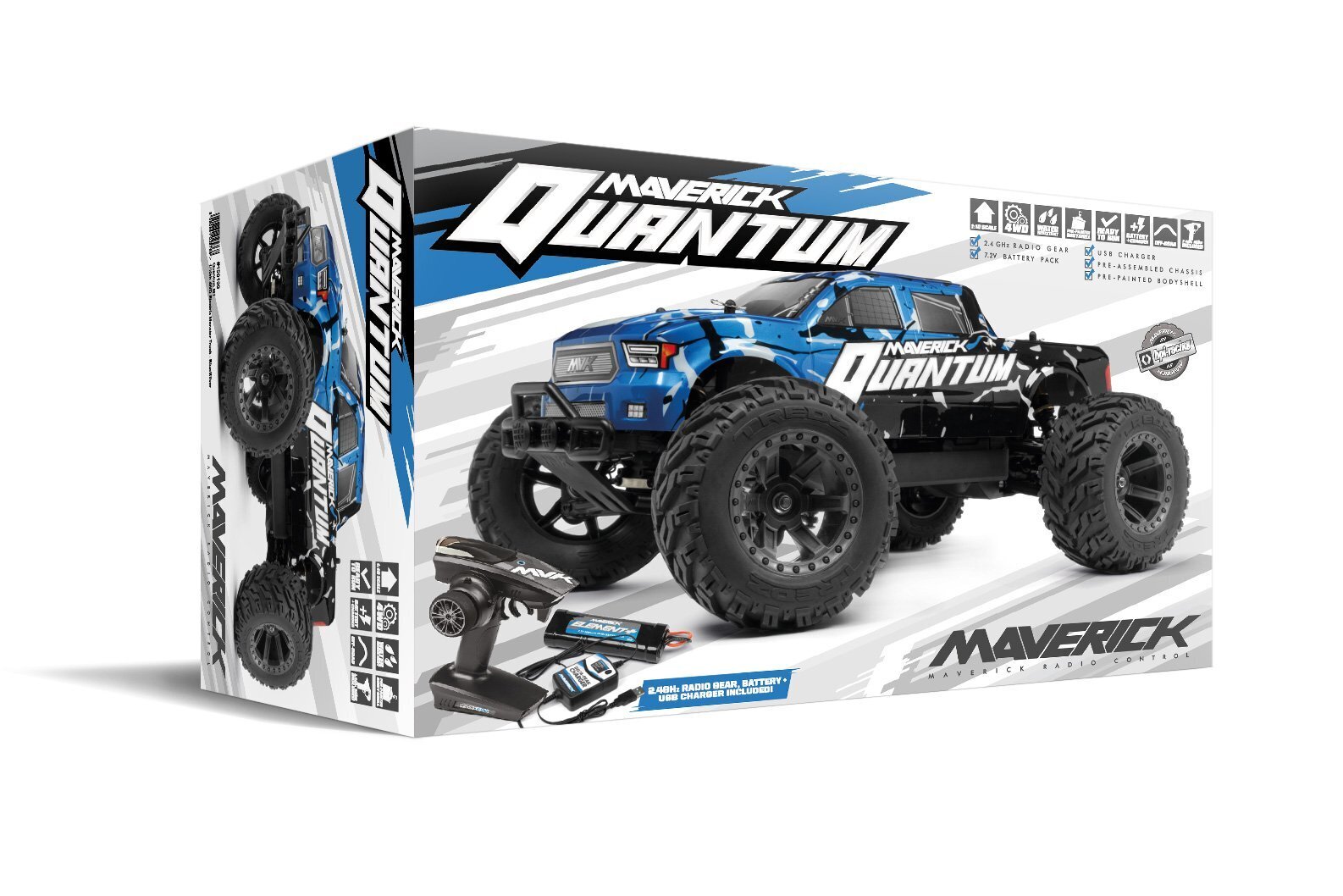 Maverick Quantum MT 1/10 4WD Brushed Electric Monster Truck (Black/Blue) [150100]