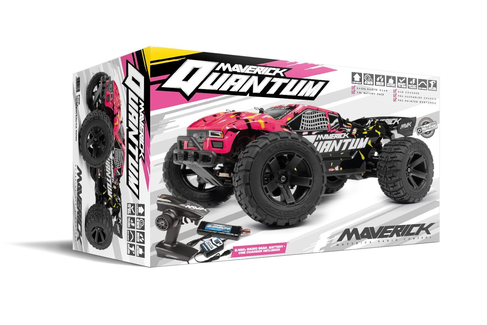 Maverick Quantum XT 1/10 4WD Brushed Electric Truggy (Pink/Yellow) [150106]