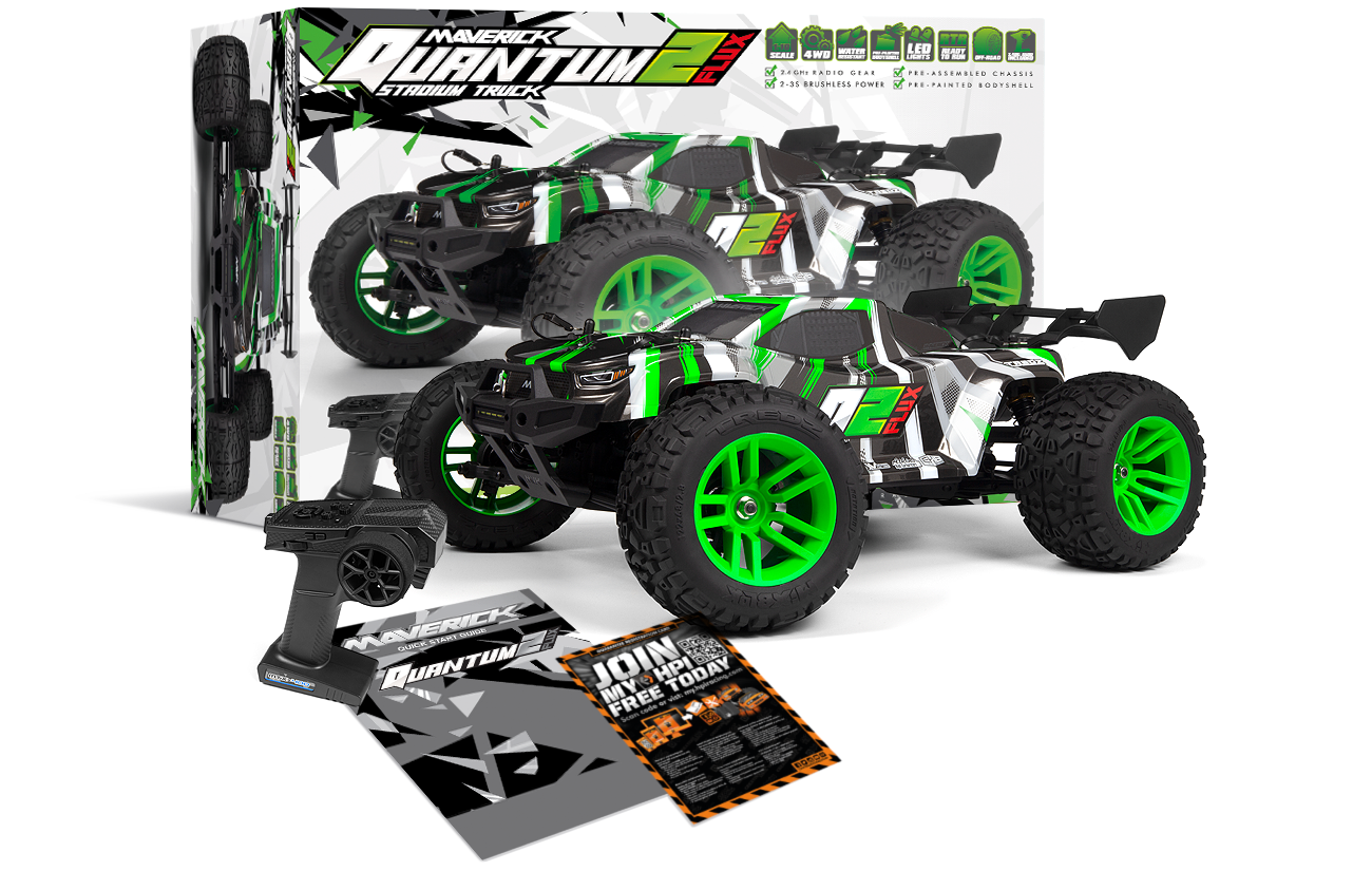 Maverick Quantum2 XT Flux 1/10th Stadium Truck-Green  Item No: MV150408