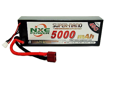 NXE 7.4v (2S) 5000mah 45c Hard case Lipo w/Deans