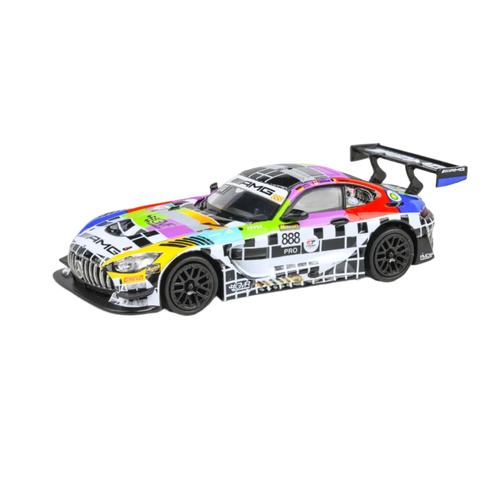 1:64 Mercedes-AMG GT3 2025 Bathurst 12H GruppeM Racing Colorful model car on a white background