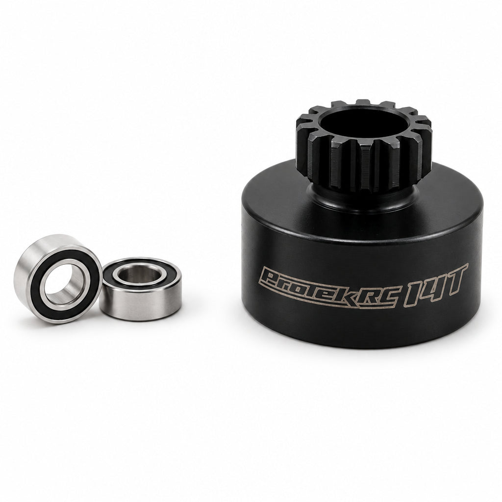 Metal nitro engine clutch bell with 2 bearings on a white background