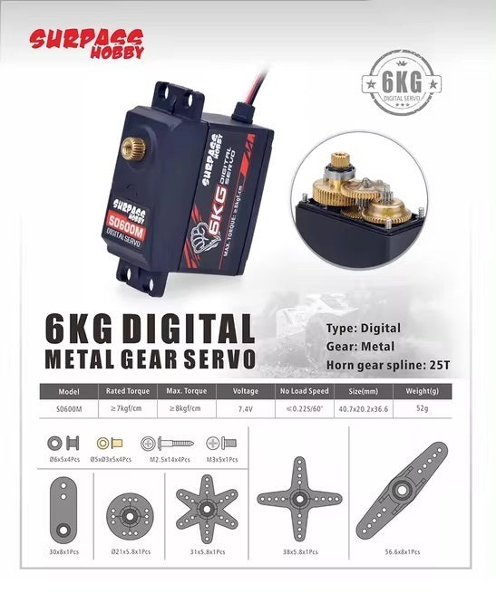 Surpass Hobby S0600M 6KG Metal Gear Servo SUR-860010-08