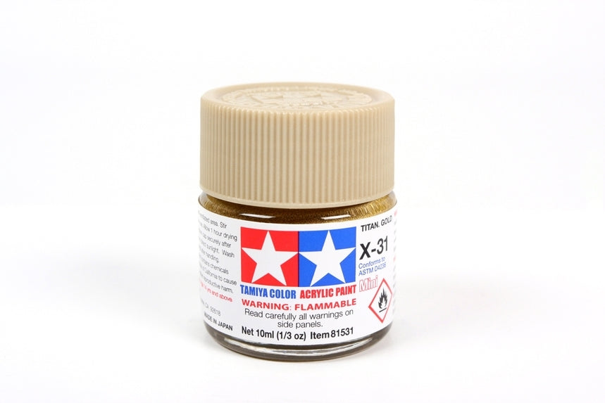 Tamiya Acrylic Paint Mini X-31 Titan Gold Gloss 10ml - Model Paint for Plastic & Wood