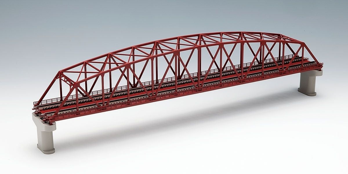 Tomix N 2 Track arched thru truss bridge w/piers 22" red