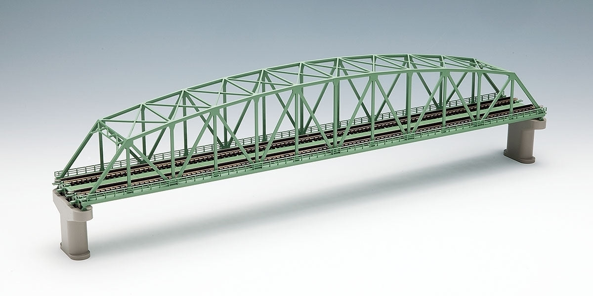 Tomix N 2 Track arched thru truss bridge w/piers 22" blue