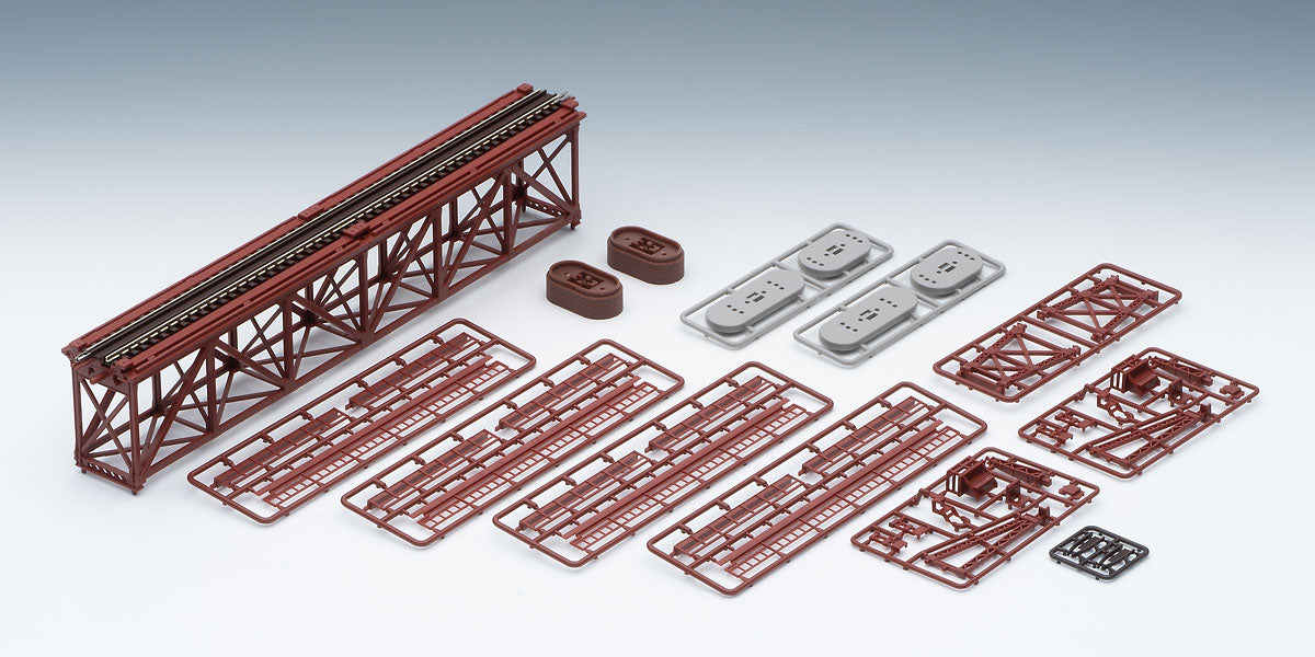 Tomix N Single Truss Iron Bridge 280mm Red w/bridge support (2)