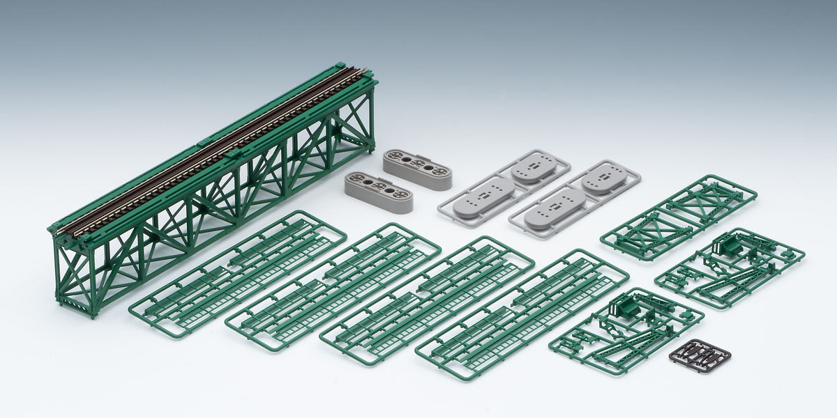 Tomix N Single Truss Iron Bridge 280mm Green w/bridge support (2)