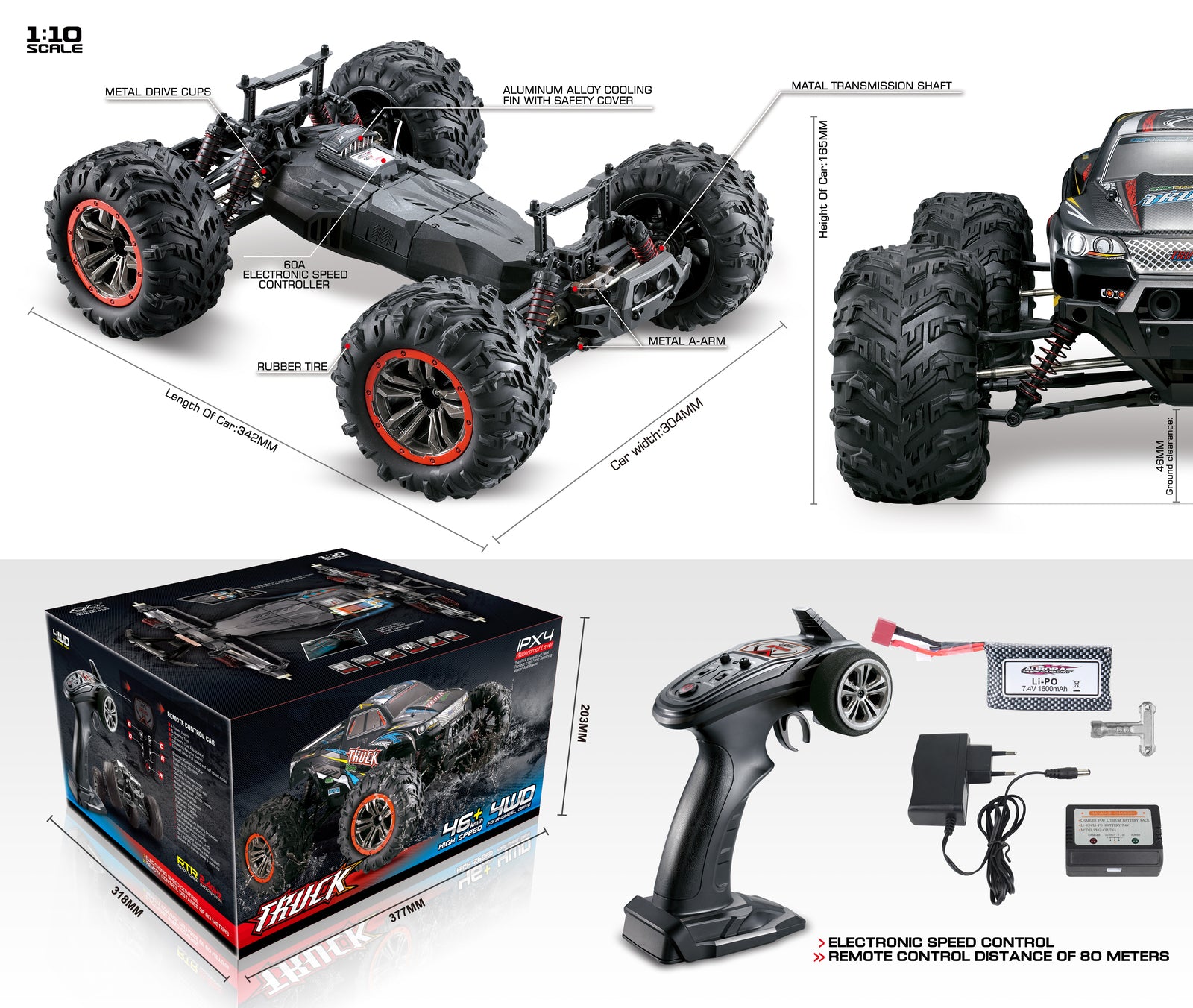 Tornado RC 1/10 IPX4 4WD Brushed Monster Truck - [Sunshine-Coast] - Tornado RC - [RC-Car] - [Scale-Model]