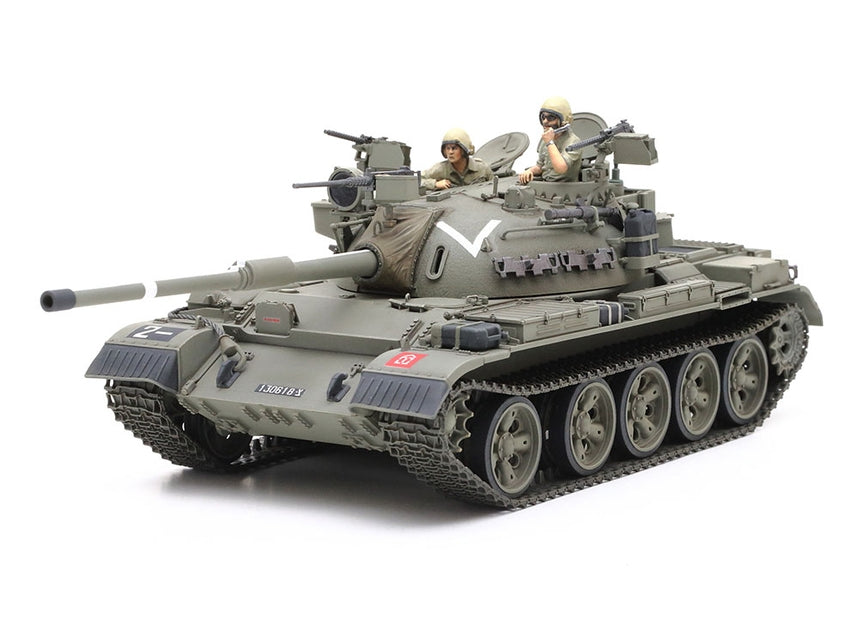Tamiya 1/35 Tiran 5 Israeli Tank Plastic Model Kit (35328) with soldiers on a white background