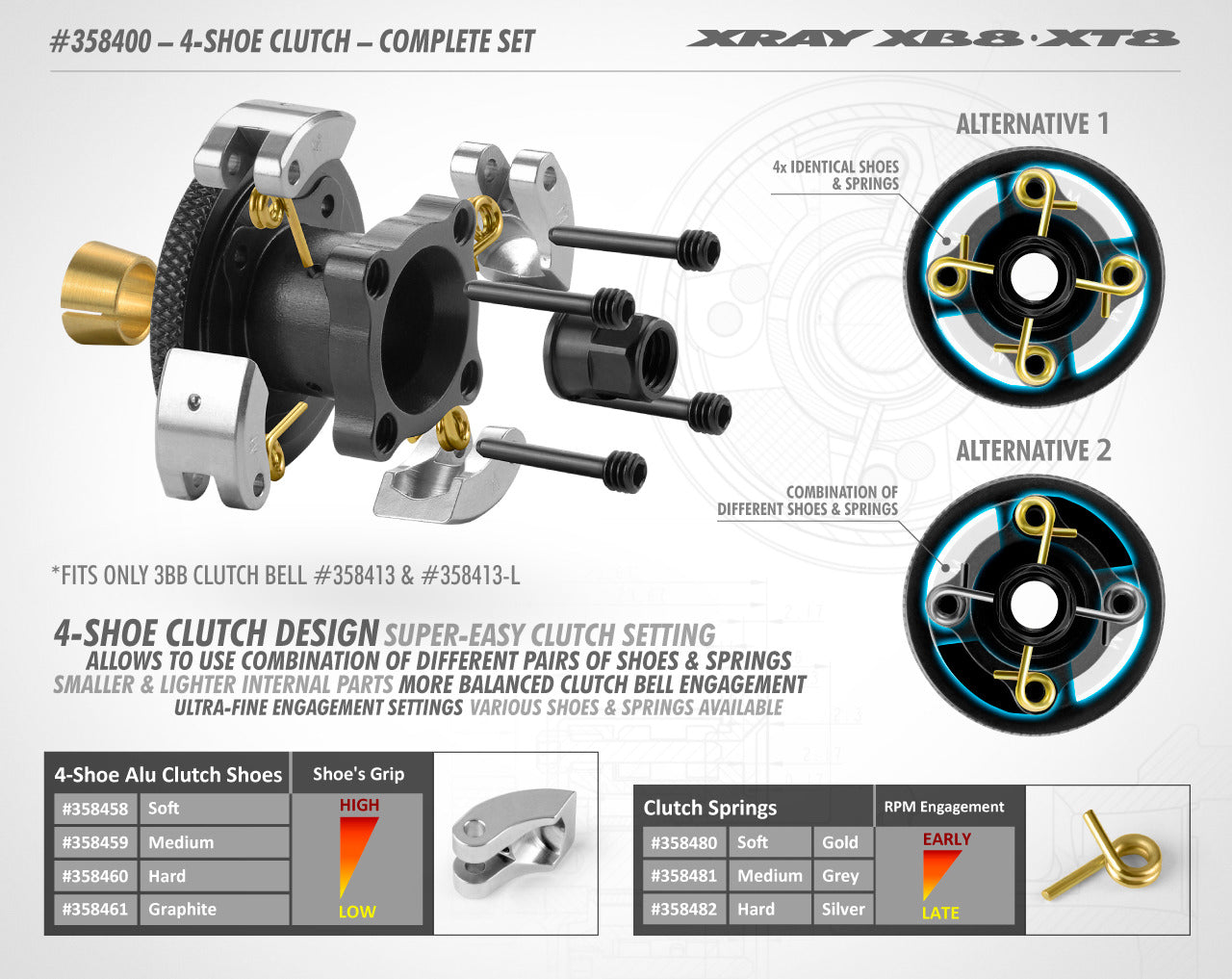 TEAM XRAY XB8 / XT8 4-SHOE CLUTCH - COMPLETE SET - [Sunshine-Coast] - Team X-Ray - [RC-Car] - [Scale-Model]