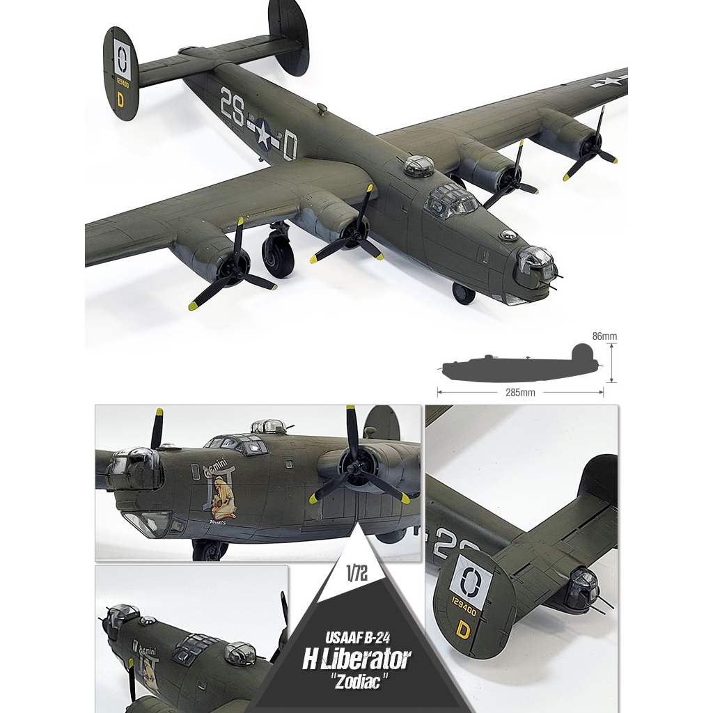 Academy 12584 1/72 Scale USAAF B-24 Liberator 'Zodiac' Plastic Model Kit - [Sunshine-Coast] - Academy - [RC-Car] - [Scale-Model]