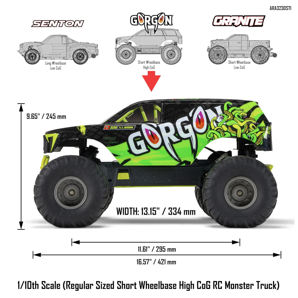 Arrma, ARA3230ST1, Gorgon 1/10 Scale 2WD Monster Truck - Ready To Run, Yellow - [Sunshine-Coast] - Arrma - [RC-Car] - [Scale-Model]