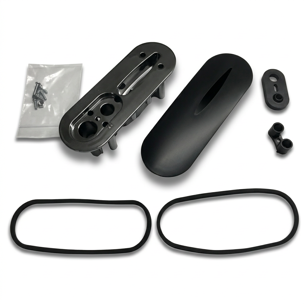 A set of black plastic replacement parts for a RC Yacht