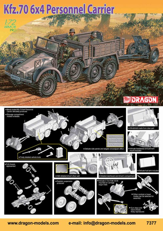 Dragon 7377 1/72 Scale Kfz.70 6X4 Personnel Carrier - [Sunshine-Coast] - Dragon - [RC-Car] - [Scale-Model]