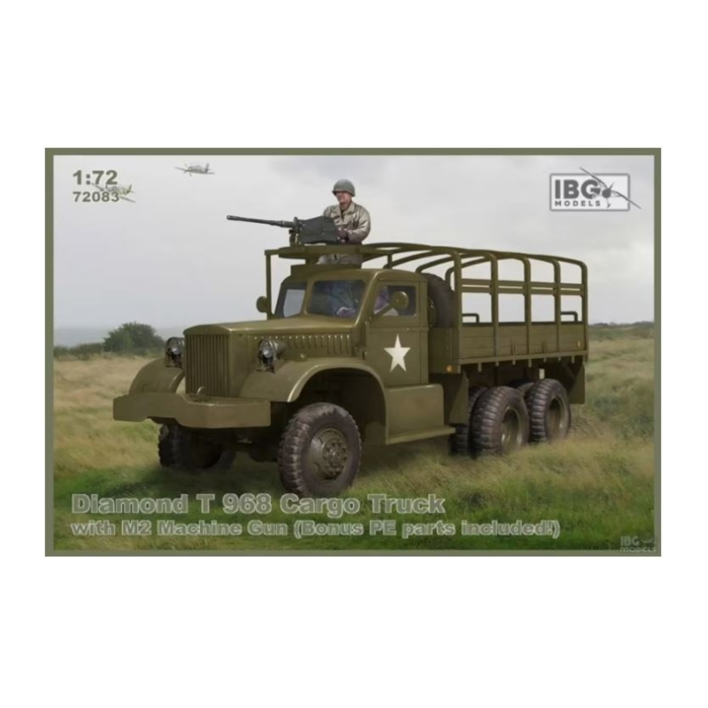 IBG 72083 1/72 Scale Diamond T 968 cargo Truck with M2 Machine Gun Plastic Model Kit - Techtonic Hobbies - IBG