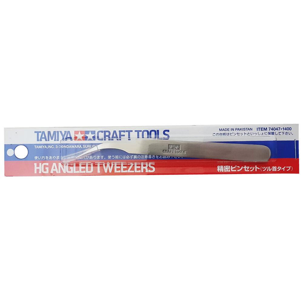 Tamiya Craft Tools HG Angled Tweezers packaging on a white background