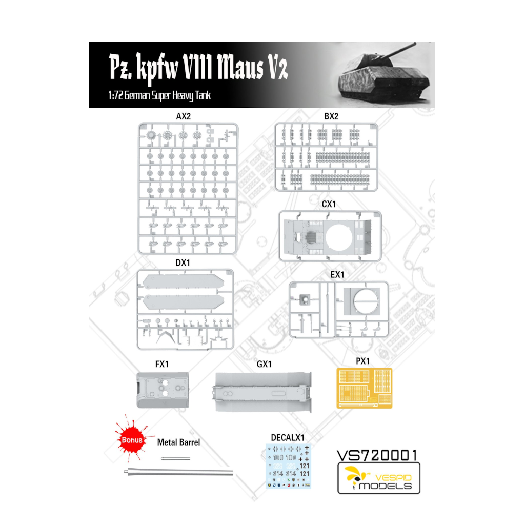 Vespid 1/72 Scale Pz.kpfw V111 Maus V2 Model Kit - [Sunshine-Coast] - Vespid - [RC-Car] - [Scale-Model]