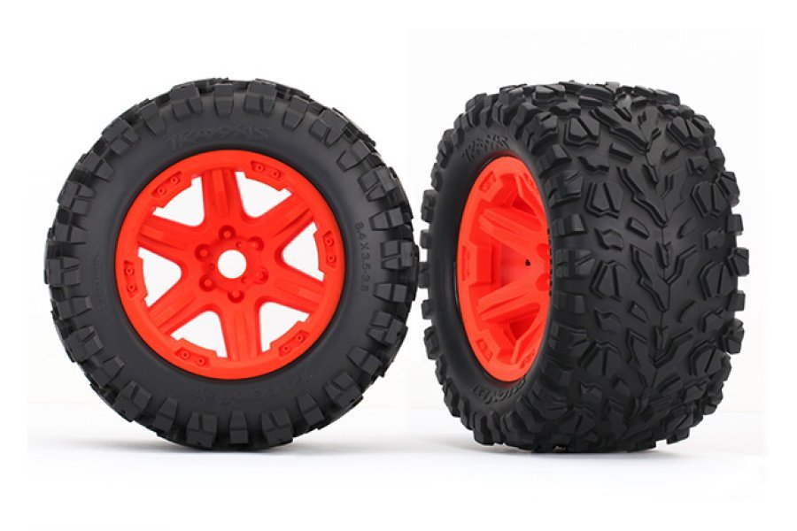 Traxxas-Traxxas 8672A 3.8" Talon Ext Tyres On Orange Rims - Glued Wheels 2Pcs-rc-cars-scale-models-sunshine-coast