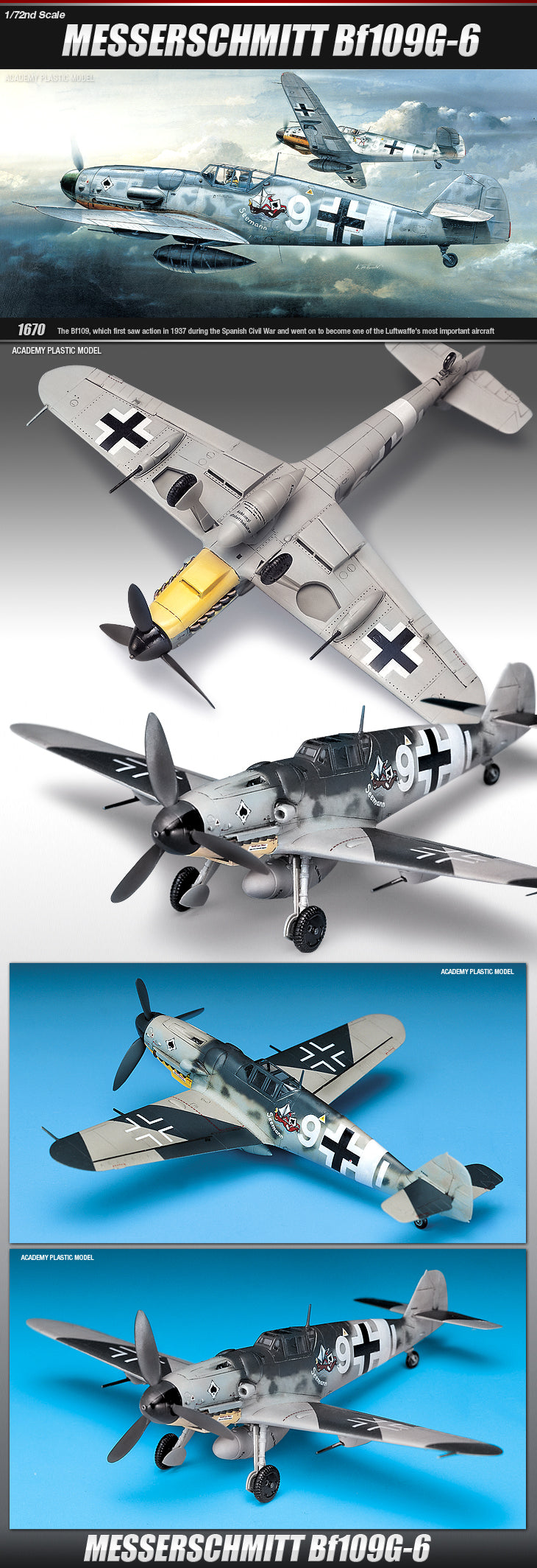 Academy 12467 MESSERSCHMITT Bf109G-6 Plastic Model Kit (Scale Model) - Techtonic Hobbies - Academy