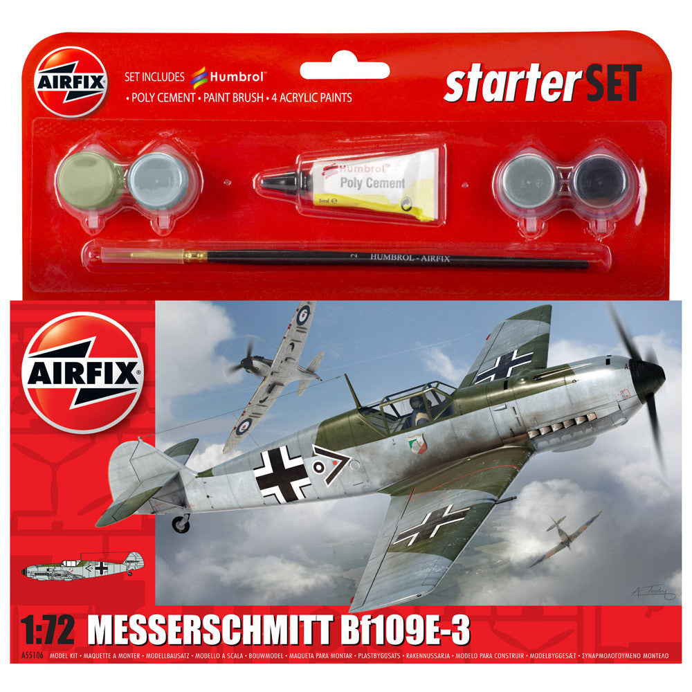 Airfix-Airfix Messerschmitt Bf109E-3 Starter Set 1:72 55106-rc-cars-scale-models-sunshine-coast