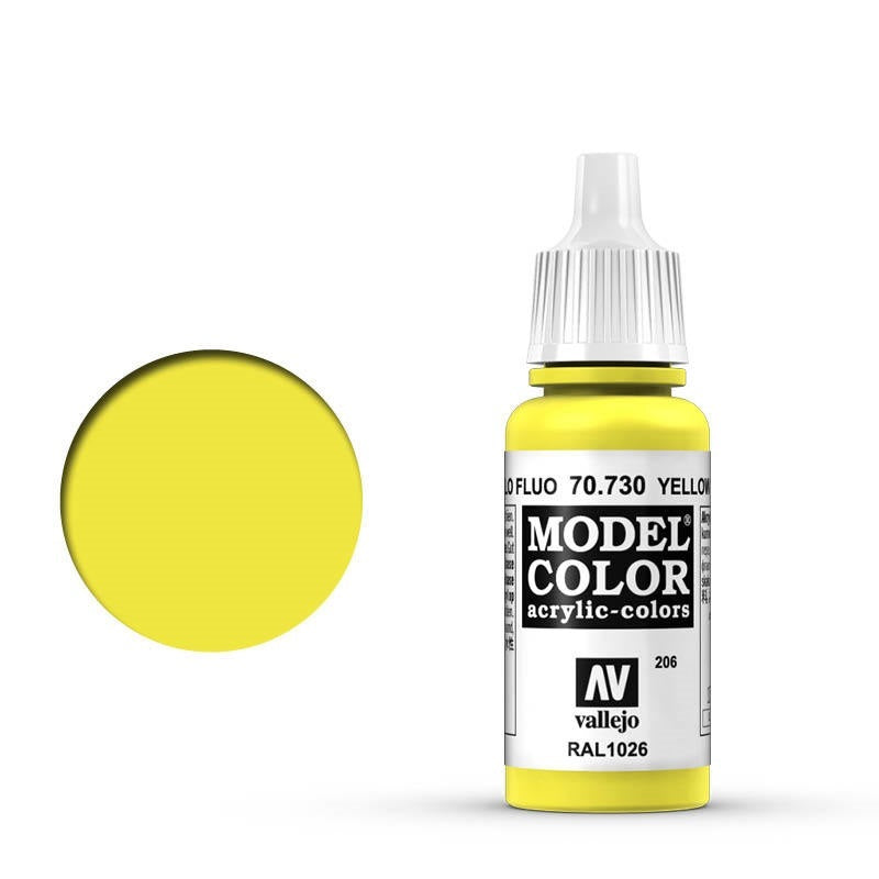 Vallejo-Vallejo Model Colour  206 Fluorescent Yellow 17 ml Acrylic Paint [70730] -rc-cars-scale-models-sunshine-coast