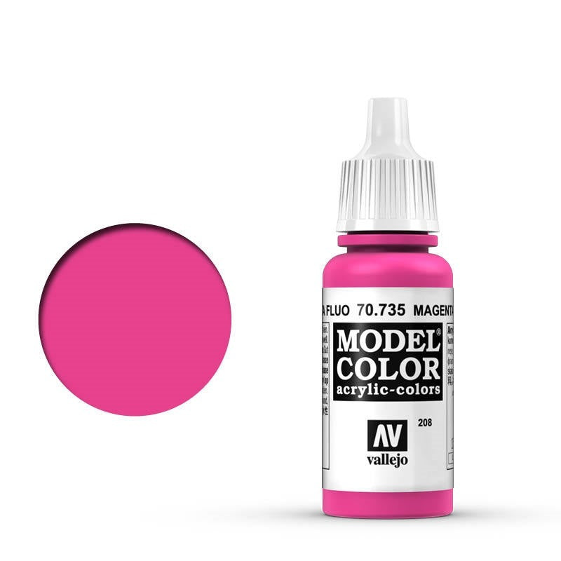 Vallejo-Vallejo Model Colour  208 Fluorescent Magenta 17 ml Acrylic Paint [70735] -rc-cars-scale-models-sunshine-coast