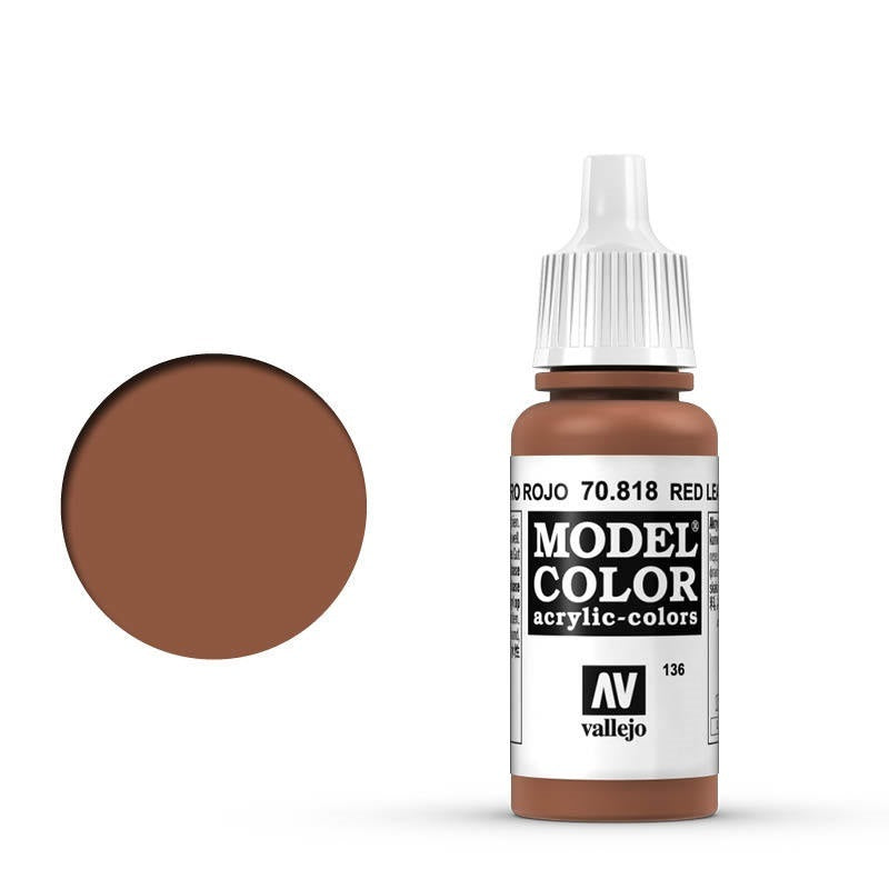 Vallejo-Vallejo Model Colour  136 Red Leather 17 ml Acrylic Paint [70818] -rc-cars-scale-models-sunshine-coast