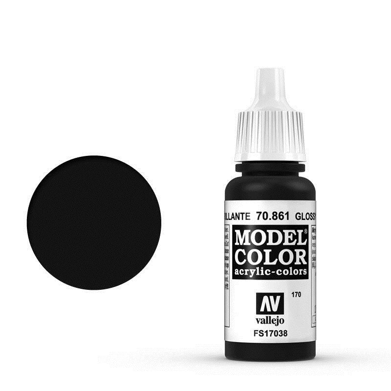 Vallejo-Vallejo Model Colour  170 Glossy Black 17 ml Acrylic Paint [70861] -rc-cars-scale-models-sunshine-coast