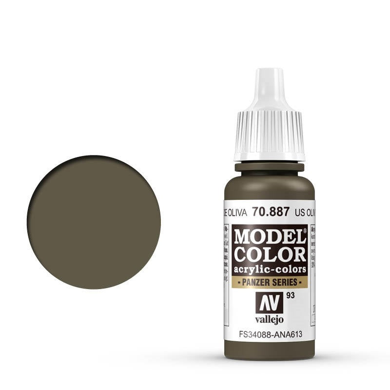 Vallejo-Vallejo Model Colour  093 US Olive Drab 17 ml Acrylic Paint [70887] -rc-cars-scale-models-sunshine-coast