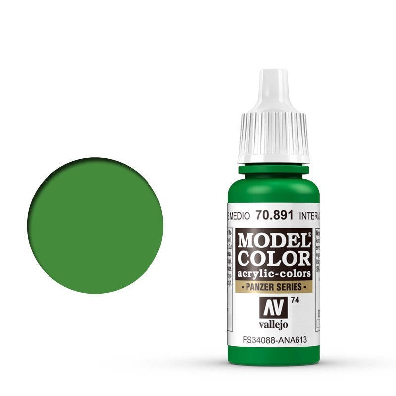 Vallejo-Vallejo Model Colour  074 Intermediate Green 17 ml Acrylic Paint [70891] -rc-cars-scale-models-sunshine-coast