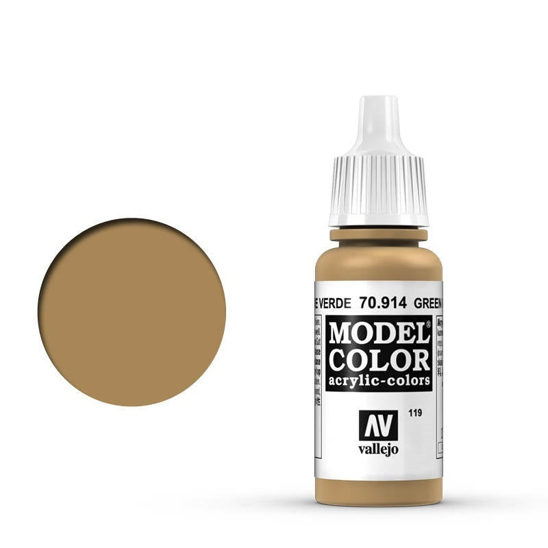 Vallejo-Vallejo Model Colour  119 Green Ochre 17 ml Acrylic Paint [70914] -rc-cars-scale-models-sunshine-coast