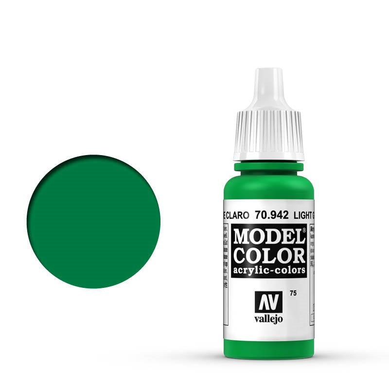 Vallejo-Vallejo Model Colour  075 Light Green 17 ml Acrylic Paint [70942] -rc-cars-scale-models-sunshine-coast