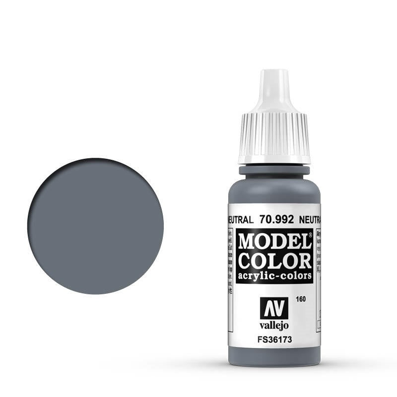 Vallejo-Vallejo Model Colour  160 Neutral Grey 17 ml Acrylic Paint [70992] -rc-cars-scale-models-sunshine-coast