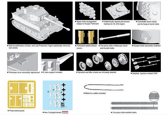 Dragon 7368 1/72 Scale German Tiger I (Gruppe Fehrmann) Plastic Model Kit (Scale Model) - Techtonic Hobbies - Dragon