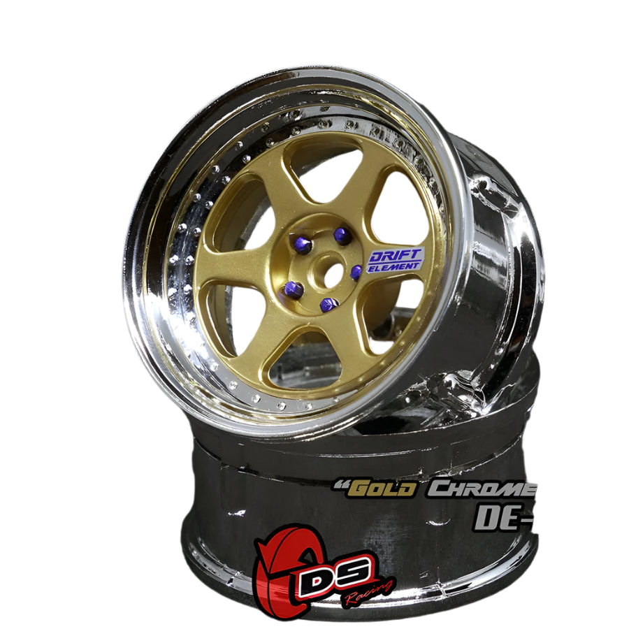 DS Racing-Drift Element II Wheel Set - Gold/Chrome-rc-cars-scale-models-sunshine-coast