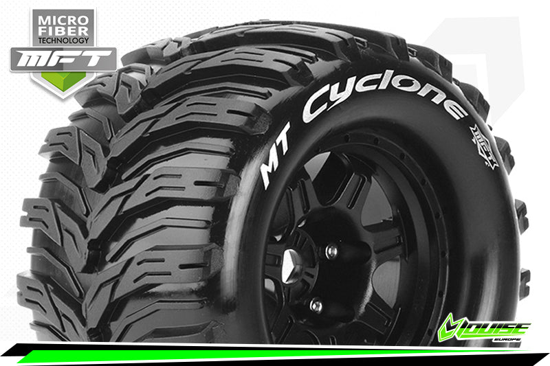 Louise World-MFT 1/8 MT-CYCLONE MONSTER TRUCK TIRE SPORT / 0 OFFSET BLACK RIM HEX 17mm / MOUNTED-rc-cars-scale-models-sunshine-coast