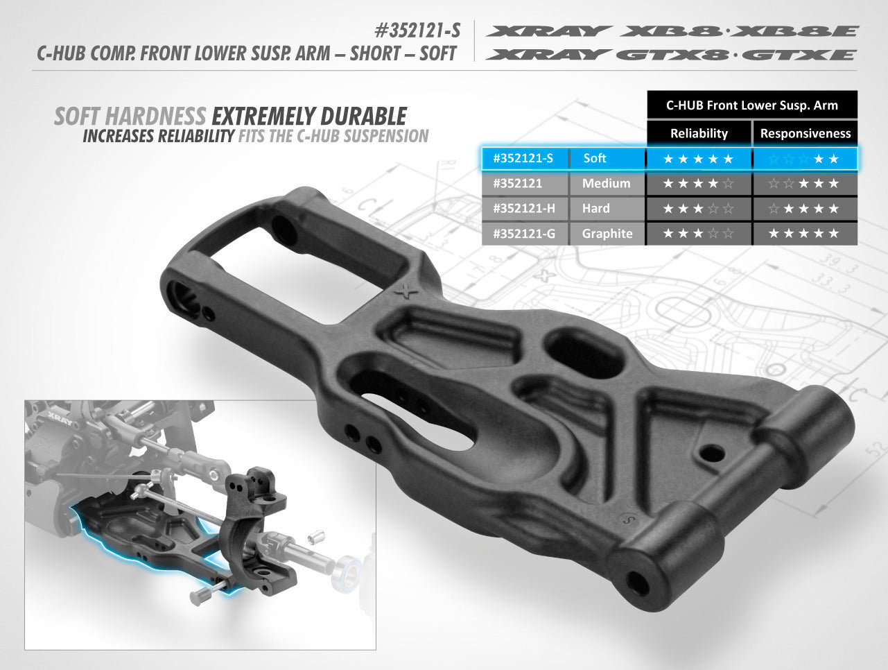 Team X-Ray-Team X-Ray XB8 C-UB Composite FRONT LOWER SUSPENSION ARM- SHORT-SOFT-rc-cars-scale-models-sunshine-coast