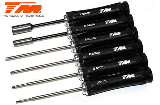 Team Magic-6 PIECE SET - Hex Wrench 1.5 / 2 / 2.5 / 3mm HEX screwdrivers and 5.5 / 7.0 socket drivers-rc-cars-scale-models-sunshine-coast