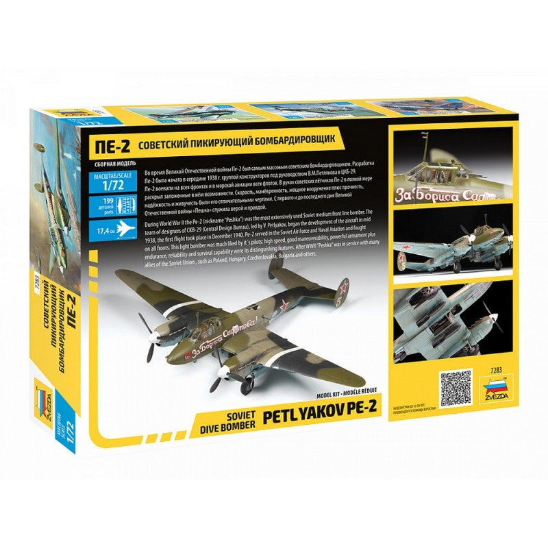 Zvezda 7283 1/72 Scale Petlyakov Pe-2 (WW2 Soviet Bomber) Plastic Model Kit (Scale Model) - Techtonic Hobbies - Zvezda