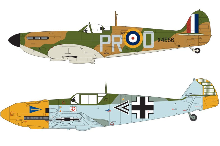 Airfix Spitfire Mkia & Messerschmitt Bf109E-4 Dogfight Doubles Gift Set 1:72 - Techtonic Hobbies - Airfix