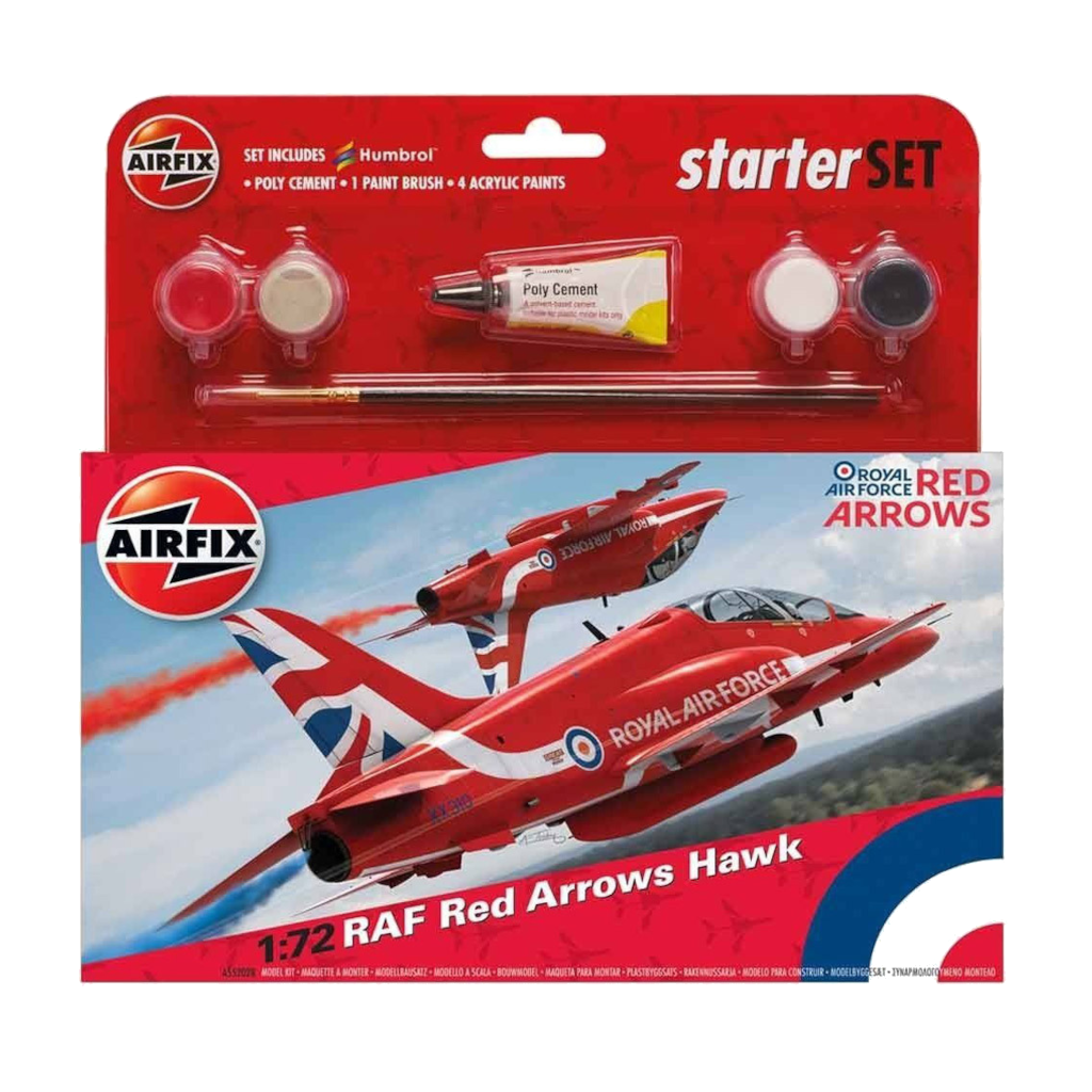 Airfix 1/72 Medium Starter Set - Raf Red Arrows Hawk Plastic Model Kit 55202C - Techtonic Hobbies - Airfix