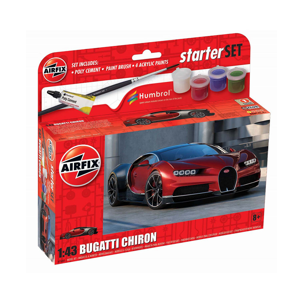 Airfix 1/43 Starter Set - Bugatti Chiron Plastic Model Kit 55005 - Techtonic Hobbies - Airfix