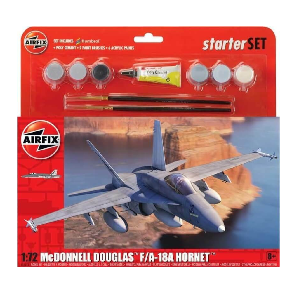 Airfix 1/72 Large Starter Set - Mcdonnell Douglas F-18 Hornet Plastic Model Kit 55313 - Techtonic Hobbies - Airfix