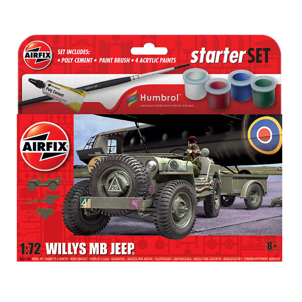 Airfix 1/72 Starter Set Willy Mb Jeep Plastic Model Kit 55117 - Techtonic Hobbies - Airfix