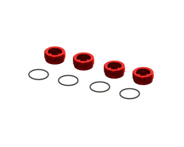 Arrma-Arrma Aluminum Front Hub Nut Red (4) inc O-Rings, AR320467-rc-cars-scale-models-sunshine-coast