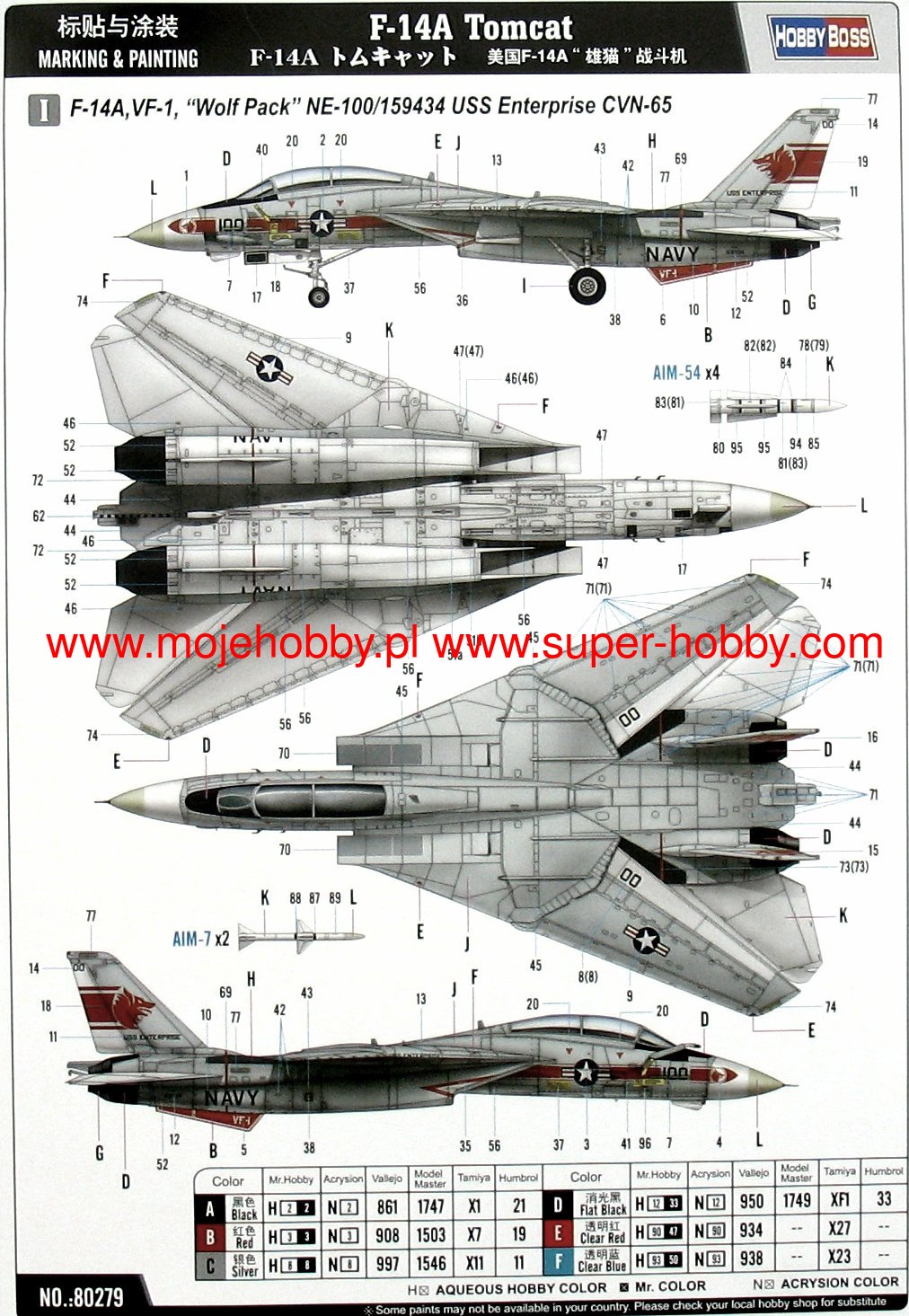 Hobby Boss 80279 1/72 Scale Grumman F-14A Tomcat (VF-1 Wolf Pack) Easy Assembly Plastic Model Kit(Scale Model) - Techtonic Hobbies - Hobby Boss