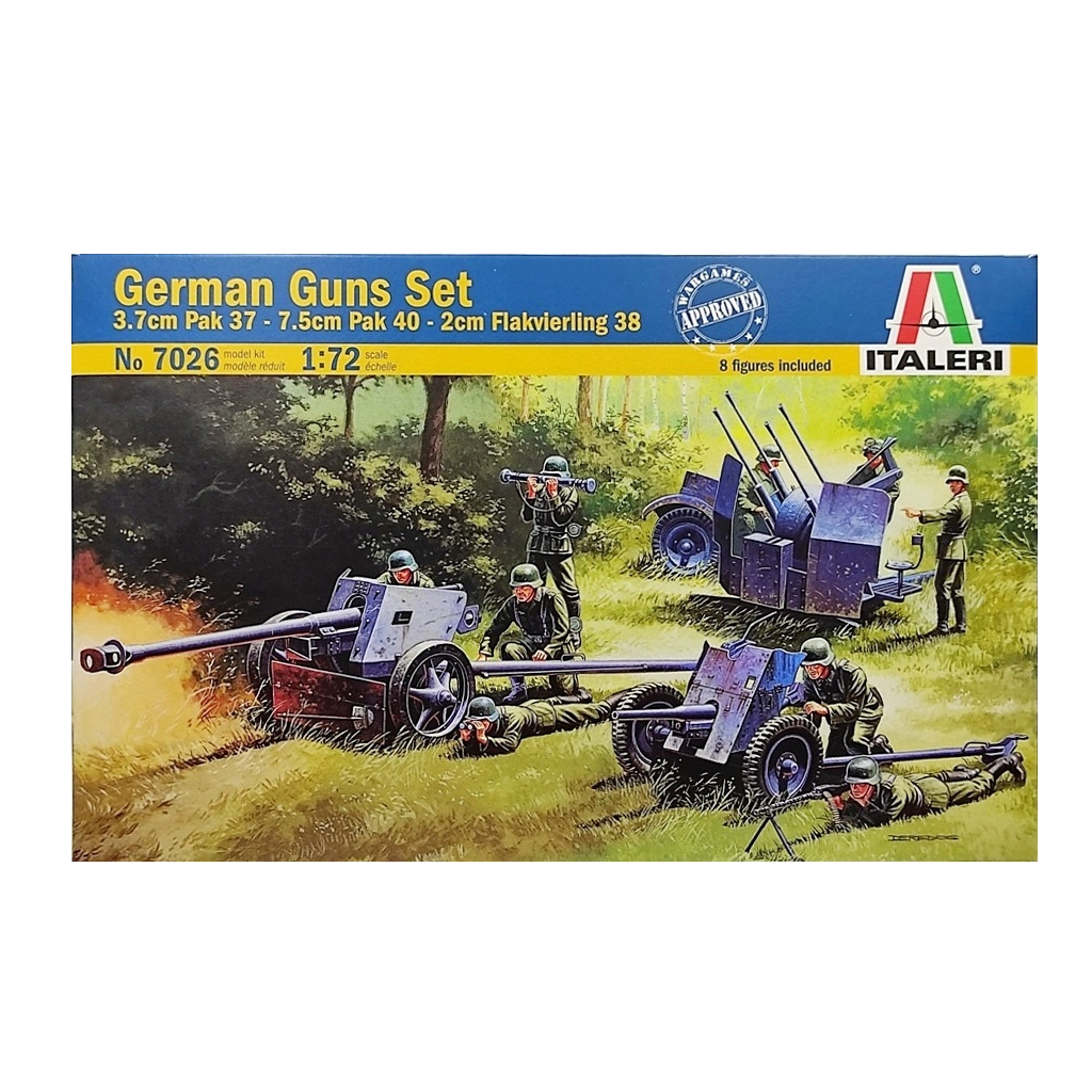 Italeri 7026 1/72 Scale German Guns Set PAK36, PAK40, FLAK38 Plastic Model Kit - Techtonic Hobbies - Italeri