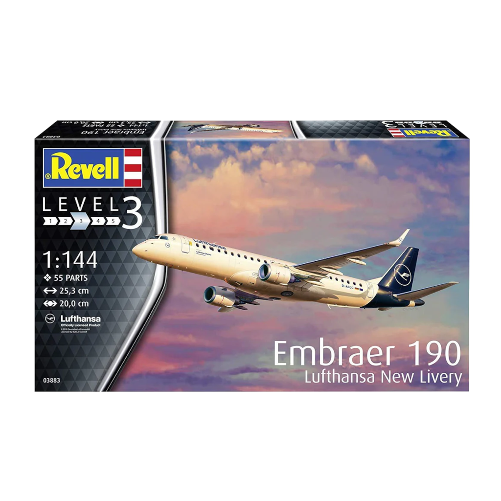 Revell 03883 1/144 Scale Embraer 190 Lufthansa "New Livery" Model Kit - Techtonic Hobbies - Revell